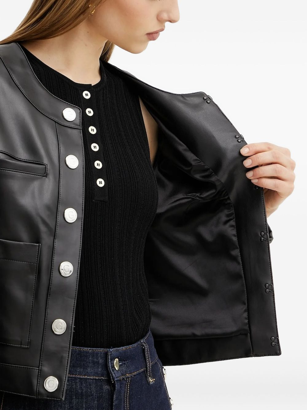 decorative-button cropped jacket - 4