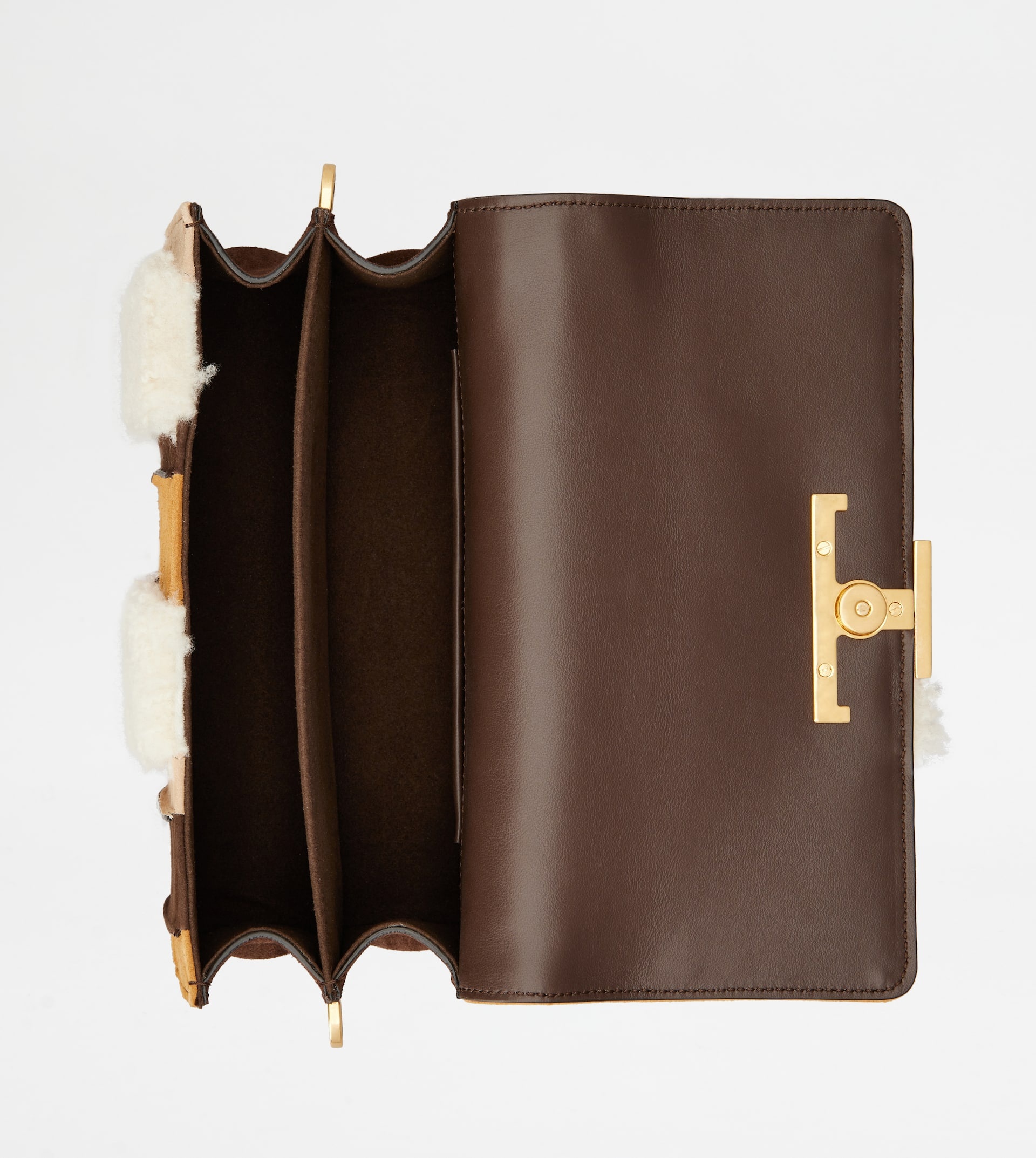 T TIMELESS SHOULDER BAG IN SUEDE AND SHEEPSKIN MINI - OFF WHITE, BROWN, BEIGE - 6