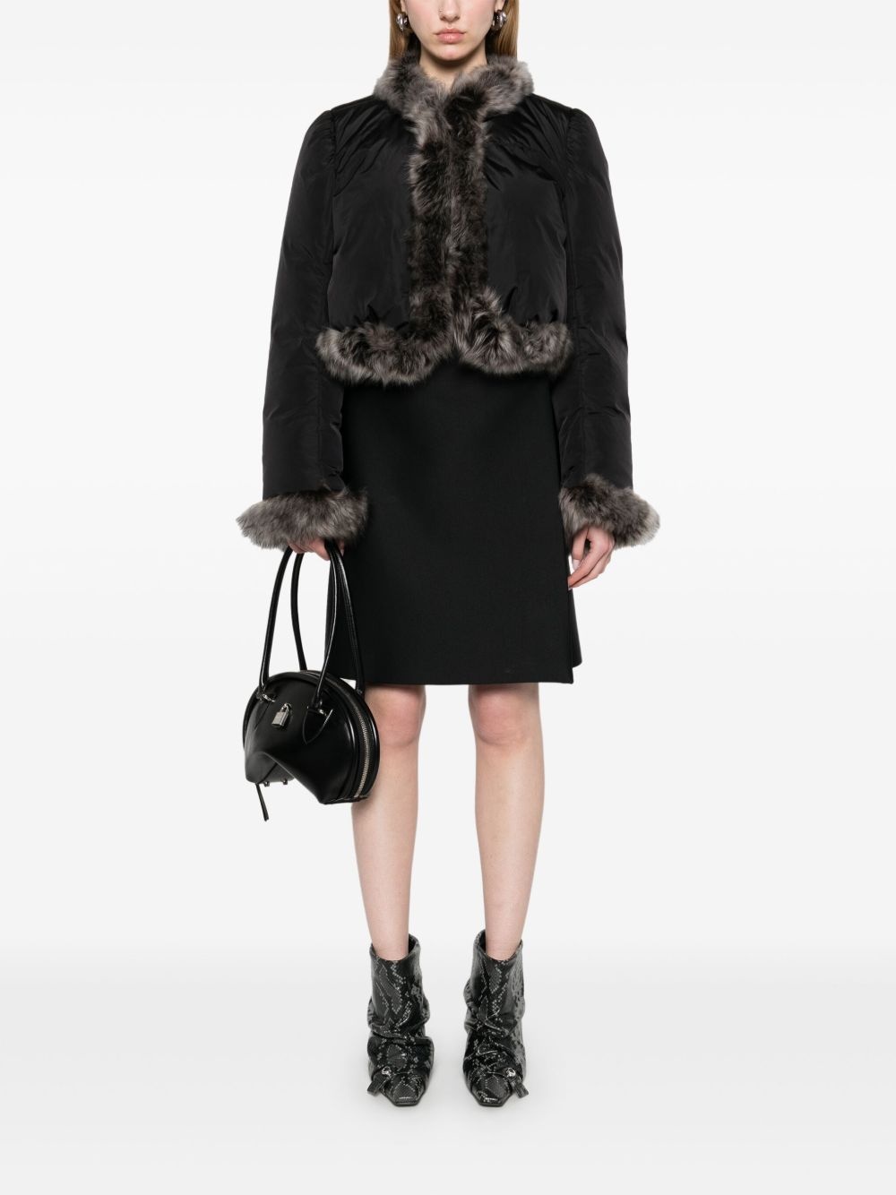 faux fur-trim puffer jacket - 2