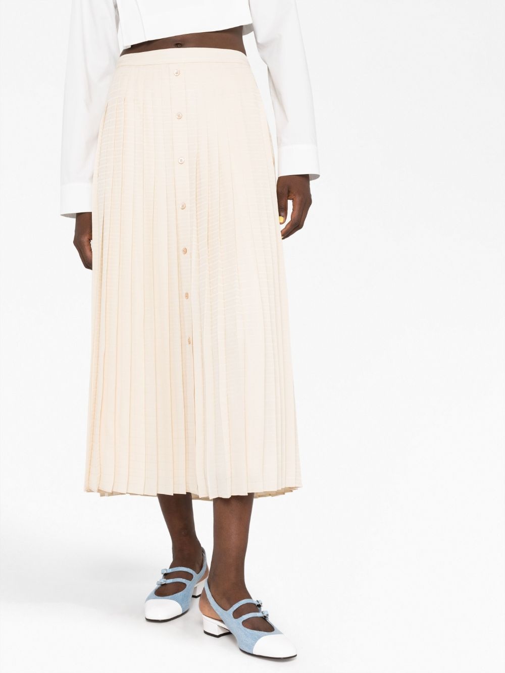 logo-jacquard silk pleated skirt - 5