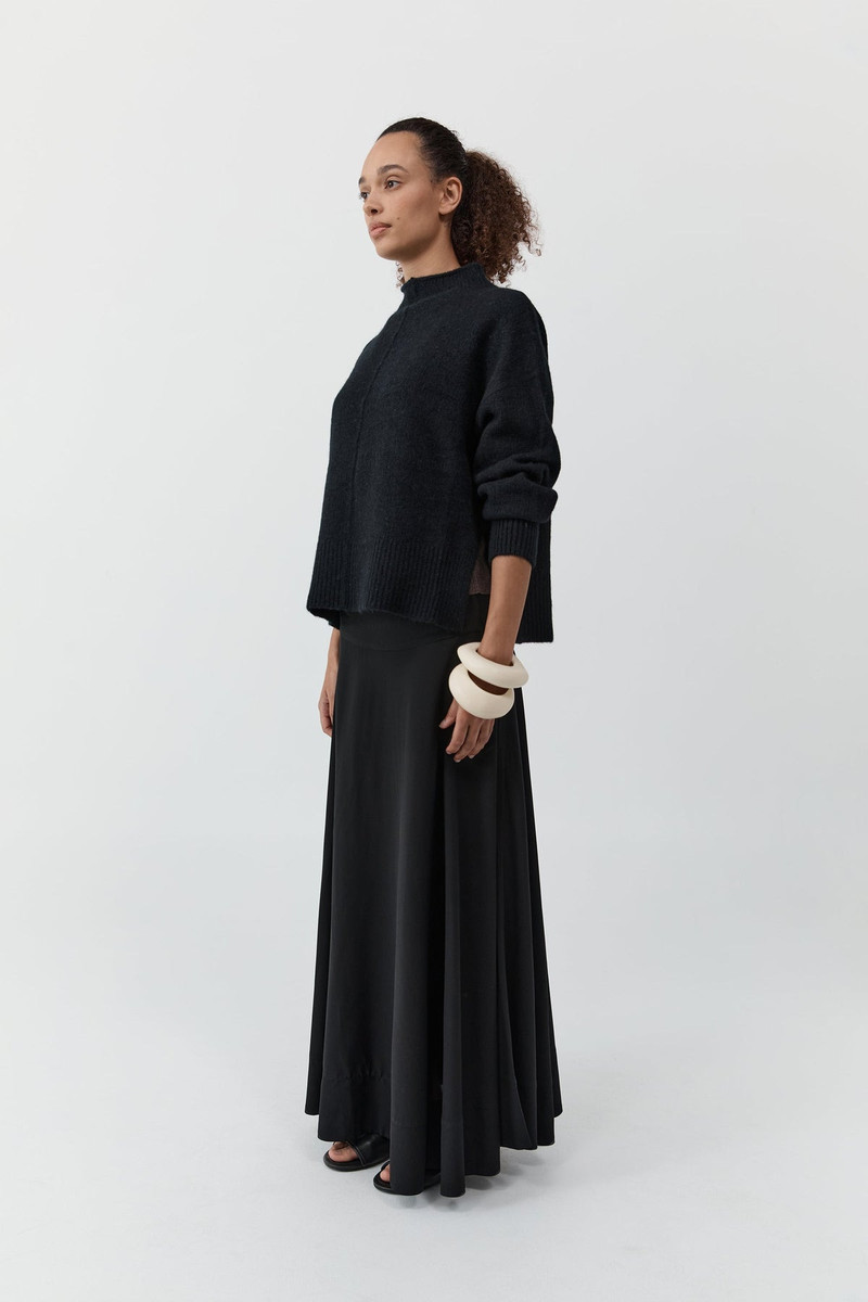 Wool Blend Mock Neck Sweater - Black 4