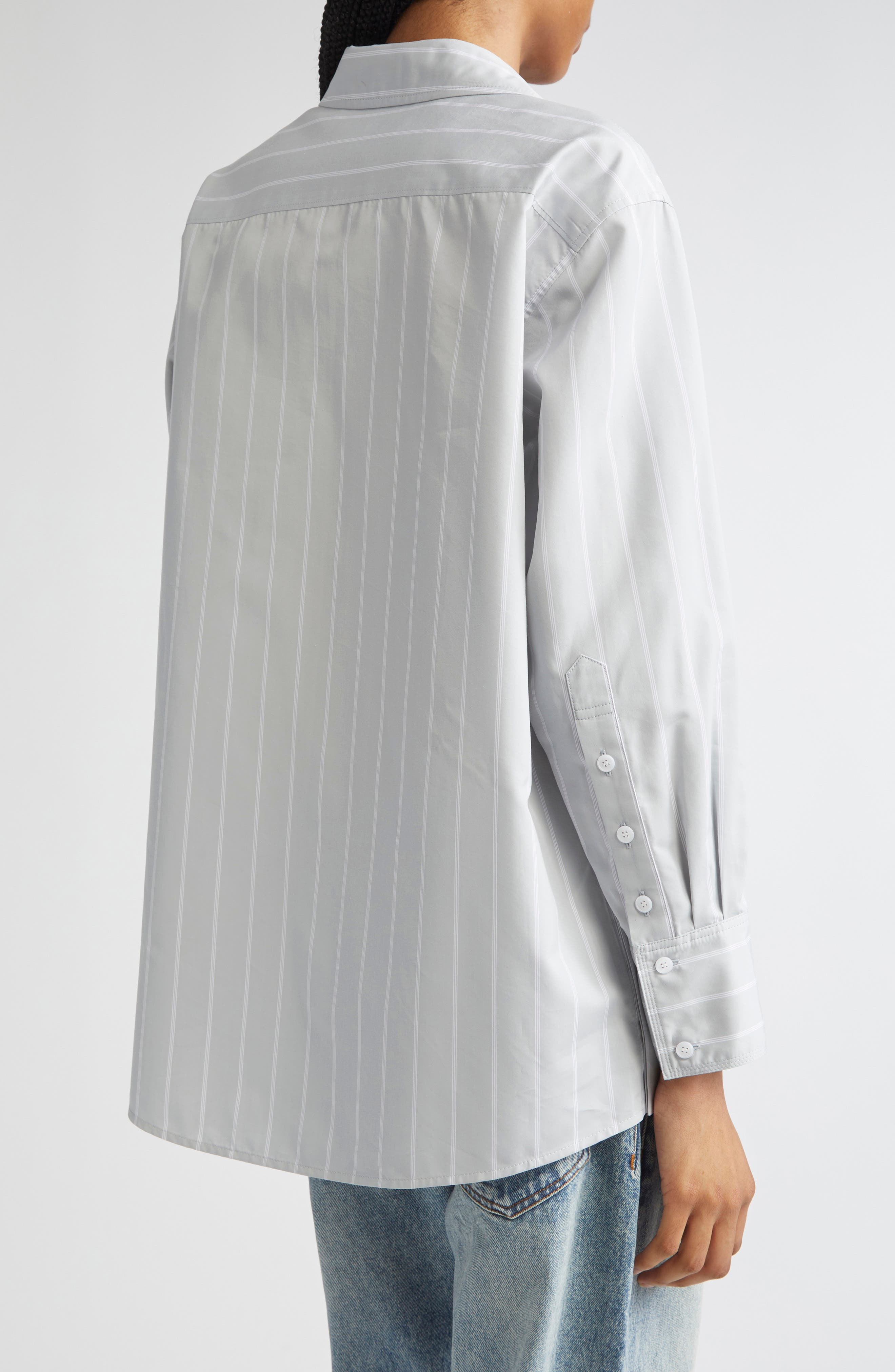 Proenza Schouler Addy Stripe Cotton & Silk Button-Up Shirt in Grey Multi at Nordstrom - 3