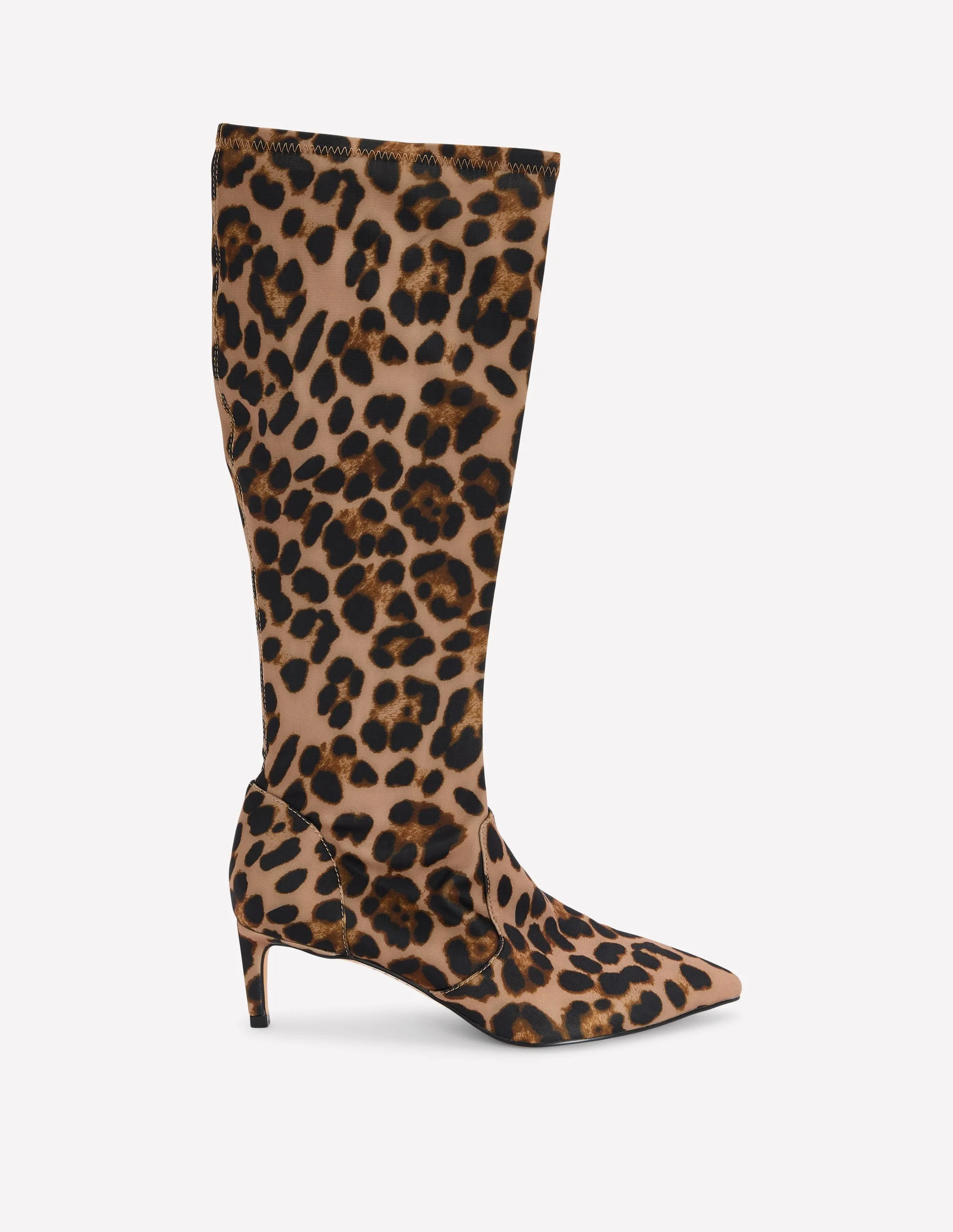 Stretch Kitten Heel Boots-Leopard Print - 1