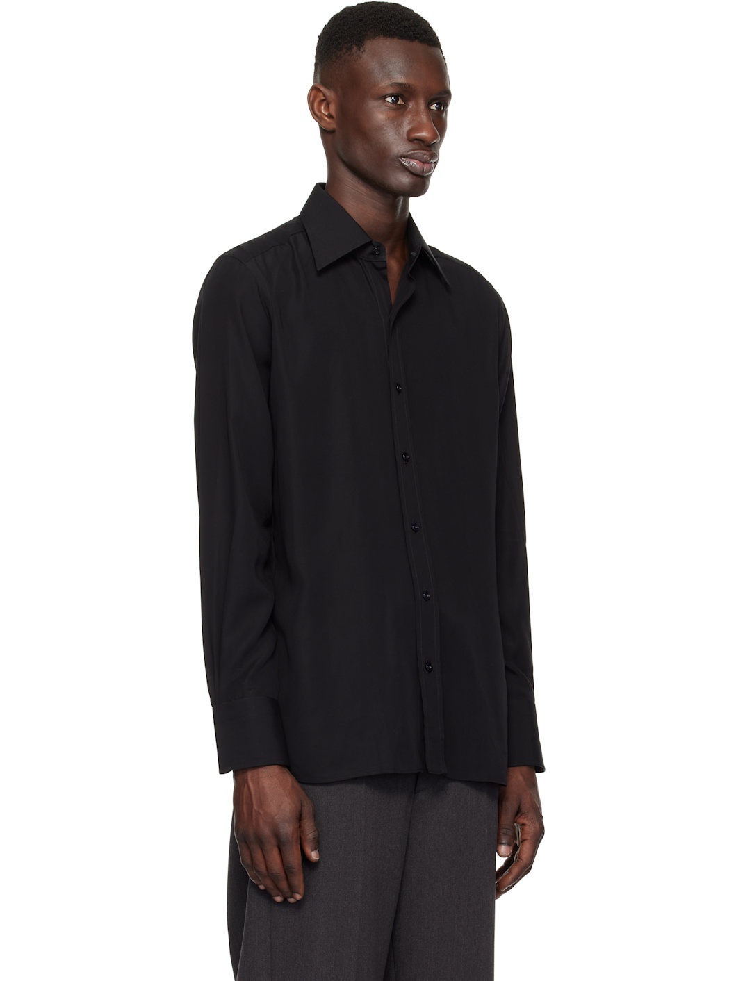 Black Lightweight Lyocell Slim Fit Shirt - 2