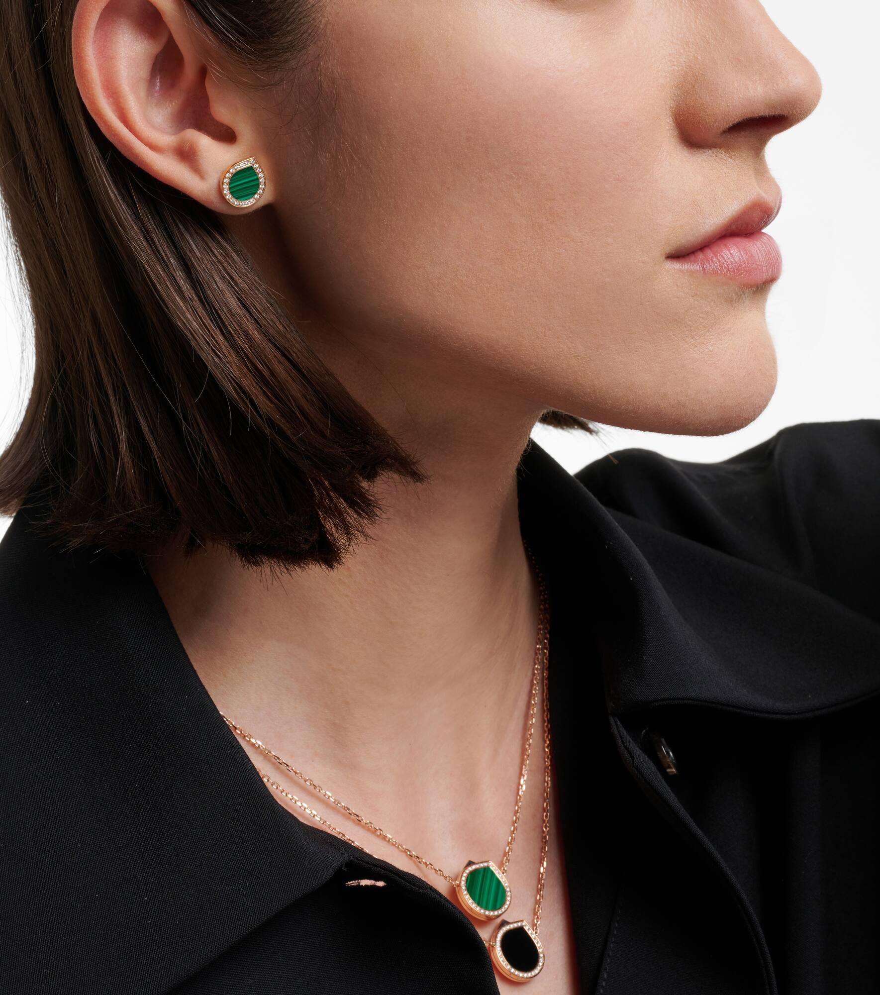 18kt rose gold single earring with malachite and diamonds - 3