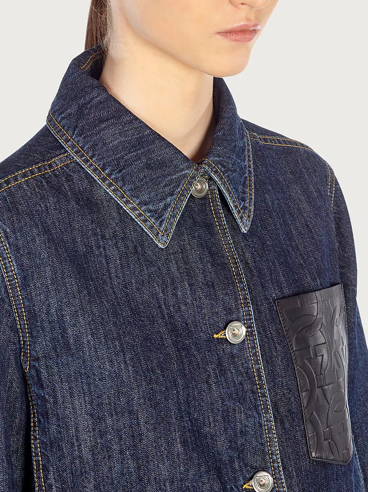 DENIM JACKET WITH NAPPA PATCH POCKET - 5
