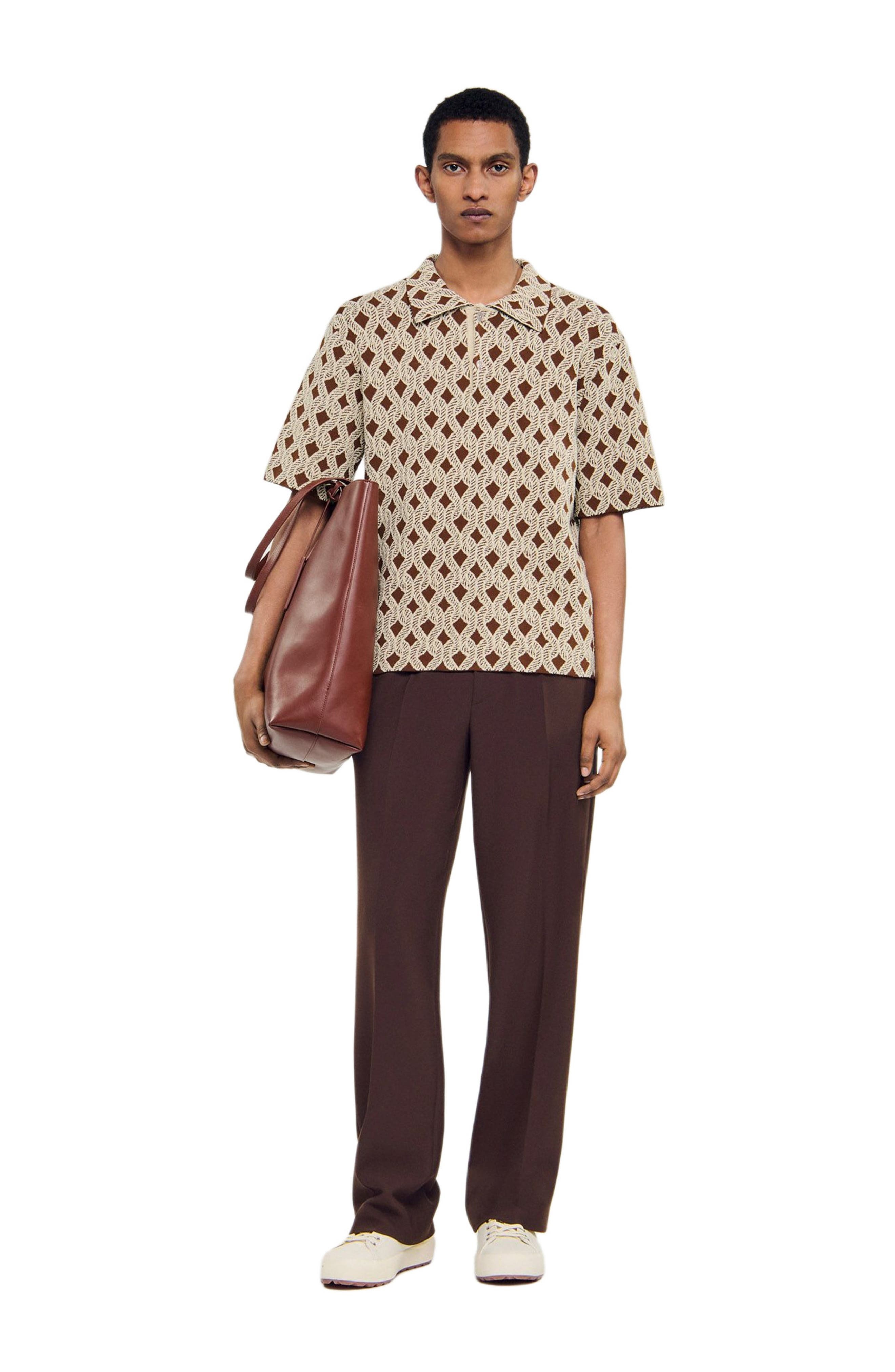 SANDRO Rope jacquard cardigan shirt in Butter Cream at Nordstrom - 6