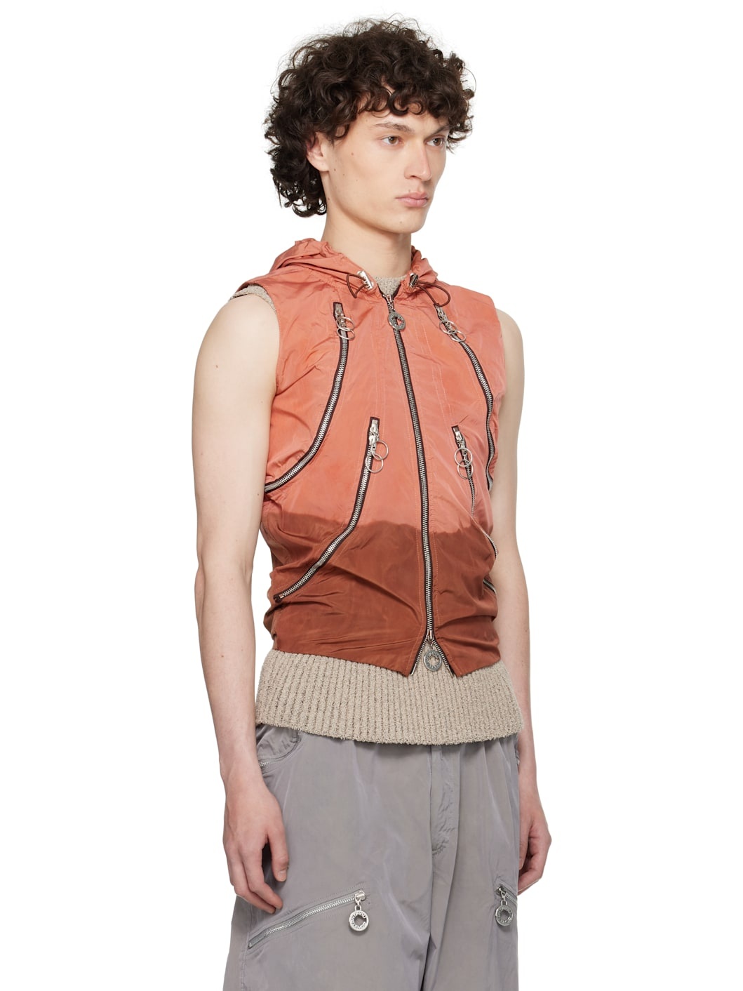 Red & Brown Multi Pocket Vest - 2