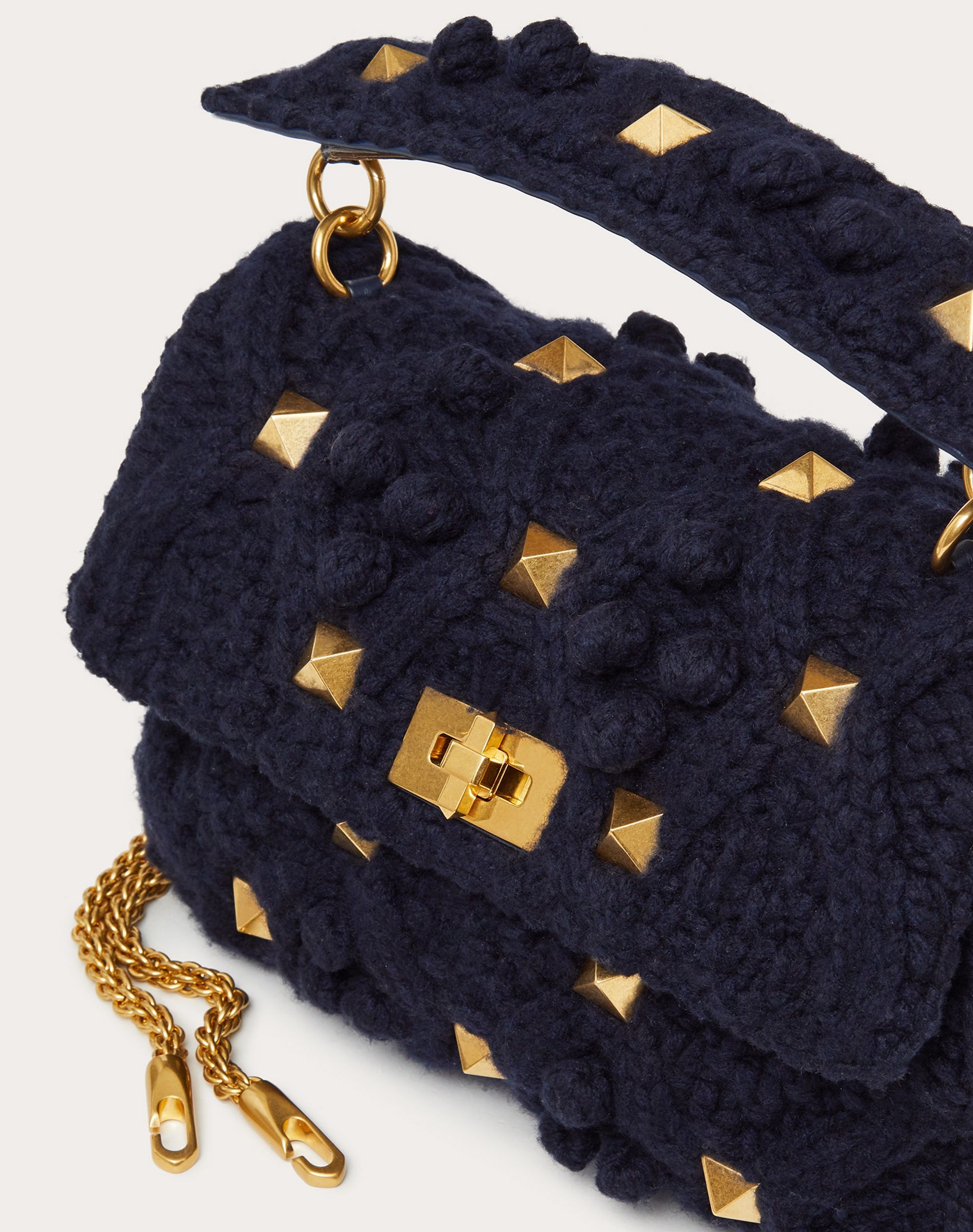 LARGE CASHMERE ROMAN STUD THE SHOULDER BAG WITH CHAIN - 5