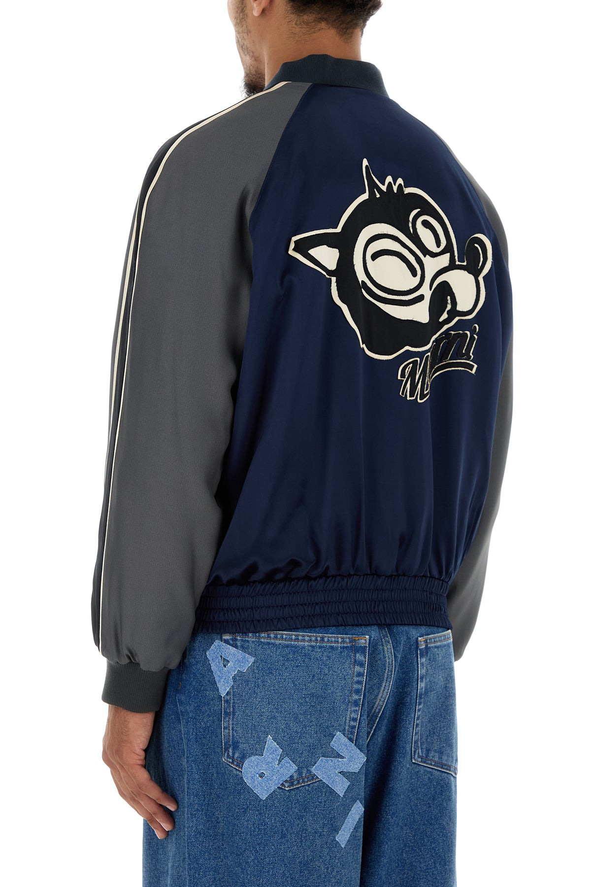Navy blue satin bomber jacket - 4