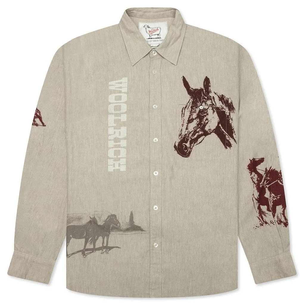 ONE OF THESE DAYS X WOOLRICH CHAMOIS PRINTED SHIRT - CANVAS - 1