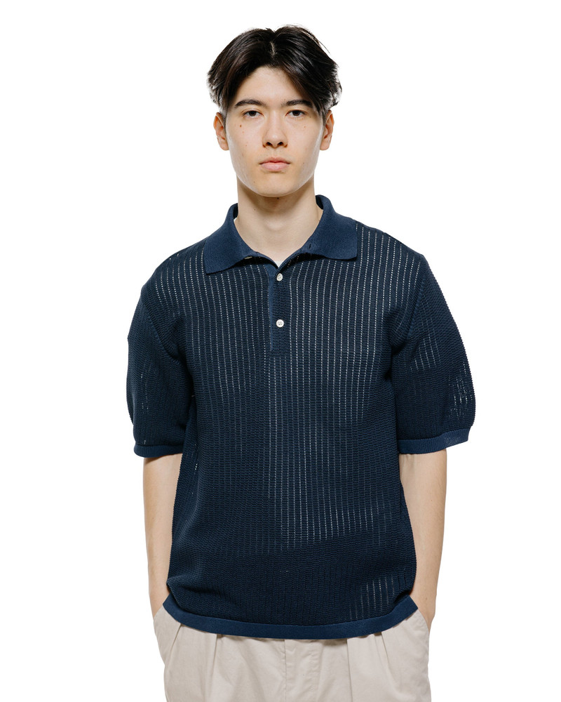 BEAMS PLUS Knit Polo 'Washi' 2 Tone Navy outlook