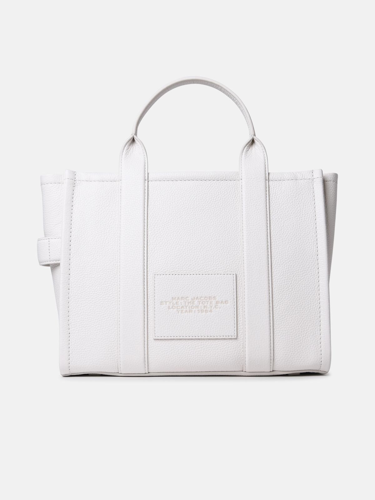 CREAM LEATHER MIDI TOTE BAG - 3