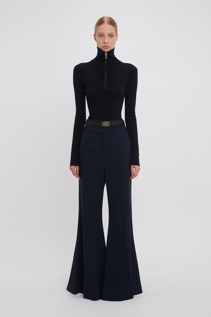 Victoria Beckham Half Zip High Neck Top In Ink Blue outlook