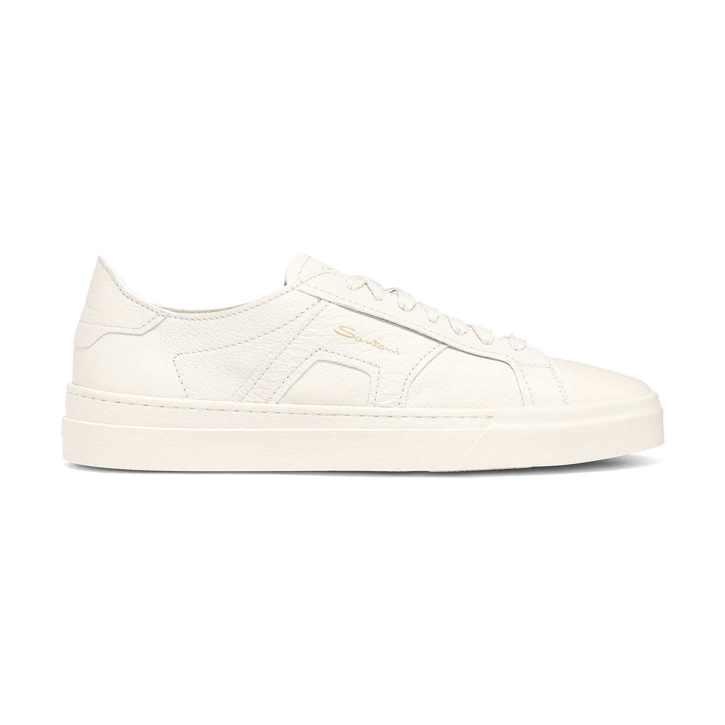 Men's white tumbled leather Double Buckle Sneaker - 1