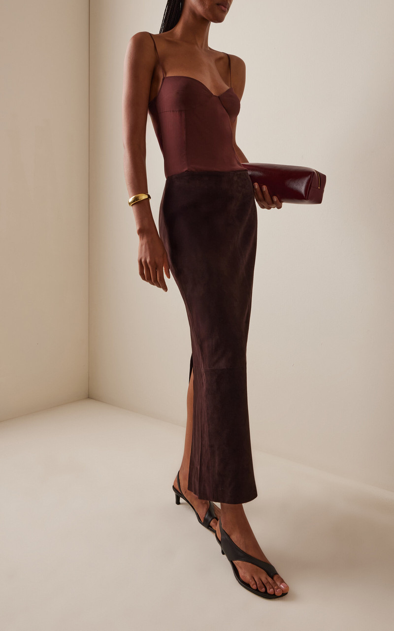 ST. AGNI Column Suede Maxi Skirt brown outlook