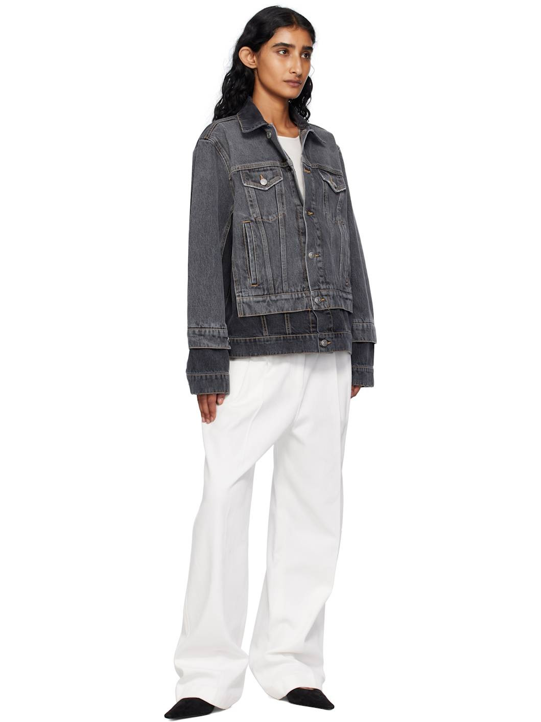 Black Tonal Panelled Denim Jacket - 4