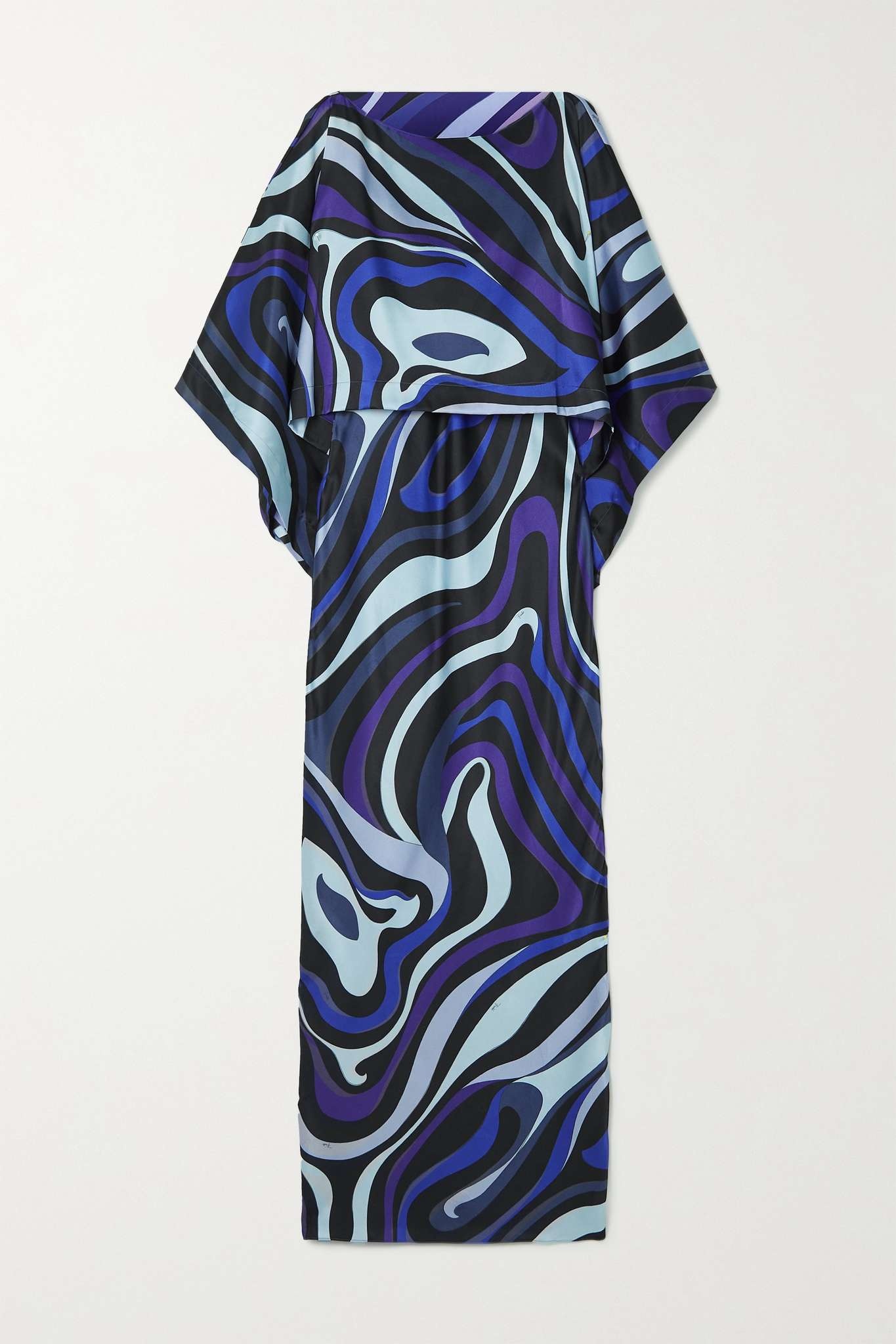 Cape-effect printed silk-blend satin maxi dress - 1