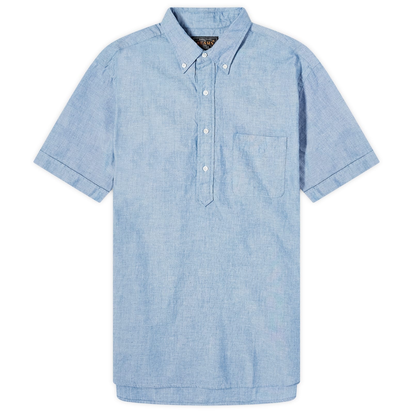 Beams Plus Button Down Popover Short Sleeve Chambray Shirt - 1