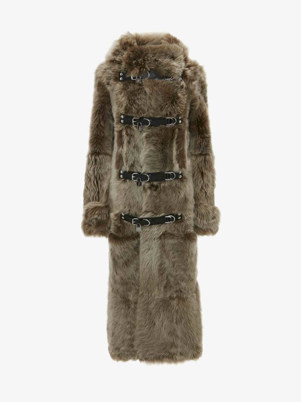 PADLOCK STRAP LONG LEATHER DUFFLE COAT - 1