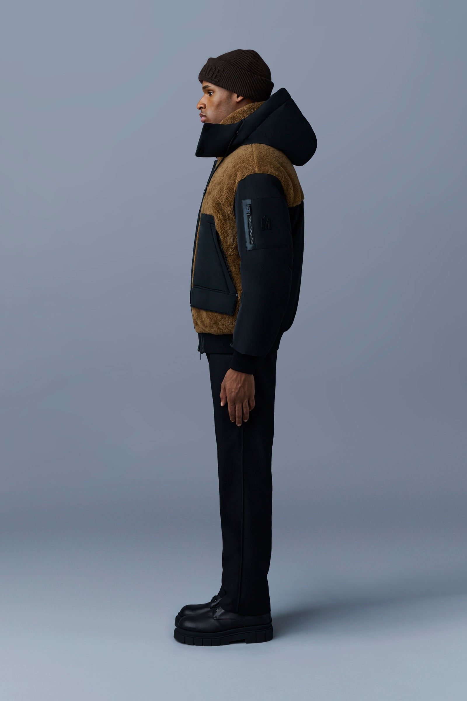 VIGGO mixed media bomber jacket with removable hood - 3