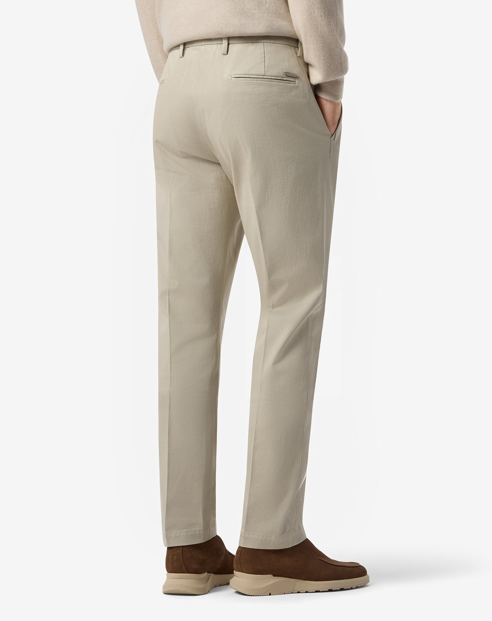 Greige garment-dyed stretch cotton trousers - 4