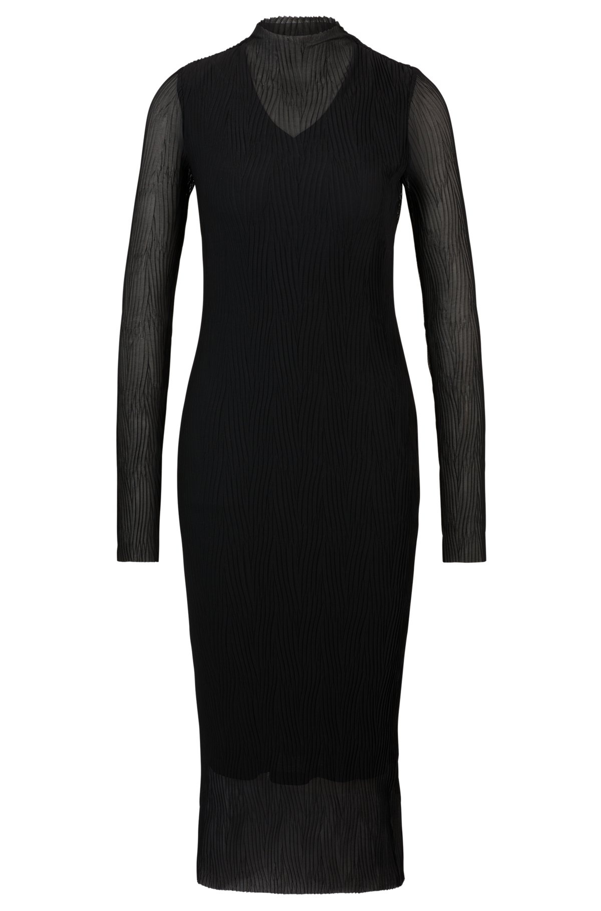LINED DRESS IN PLISSÉ TULLE WITH MOCK NECKLINE - 1