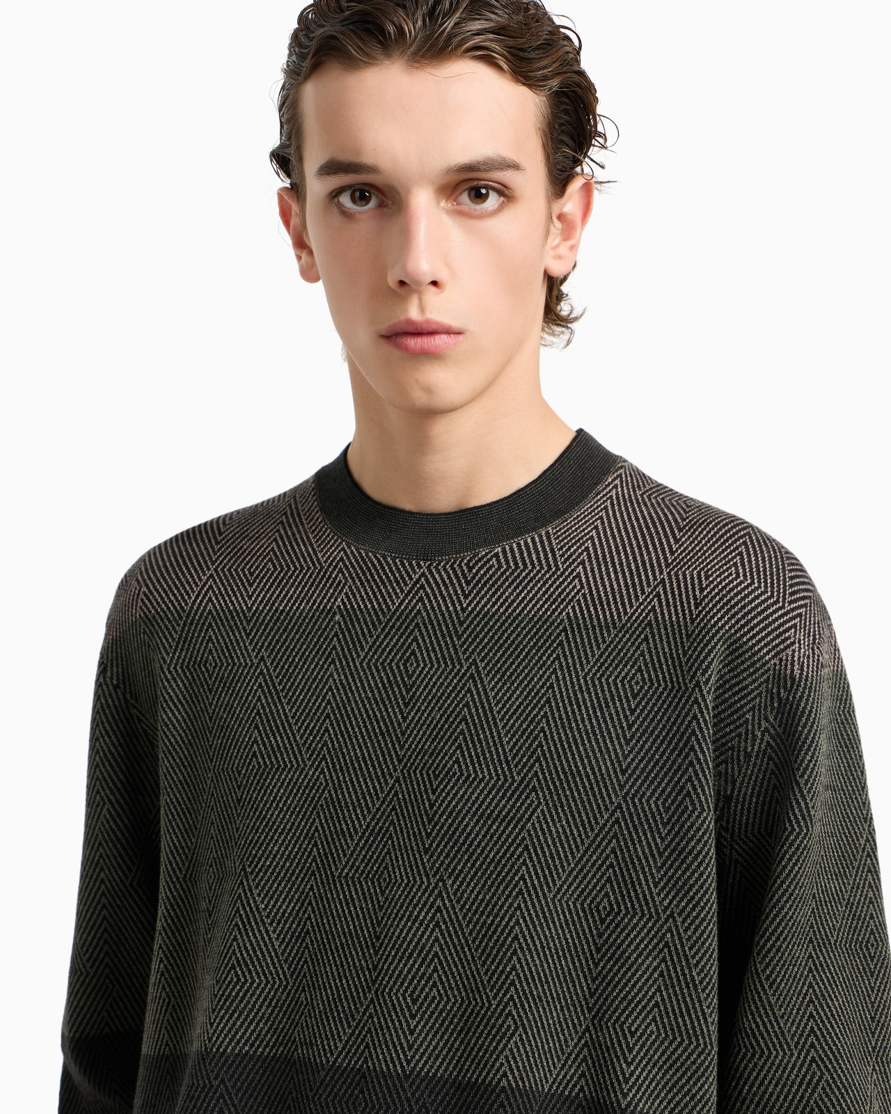 VIRGIN WOOL JUMPER WITH MICRO JACQUARD OP-ART DIAMONDS - 5