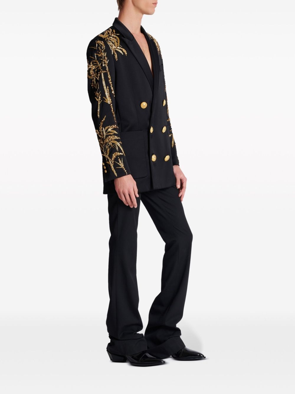 Bamboo-embroidered satin blazer - 3