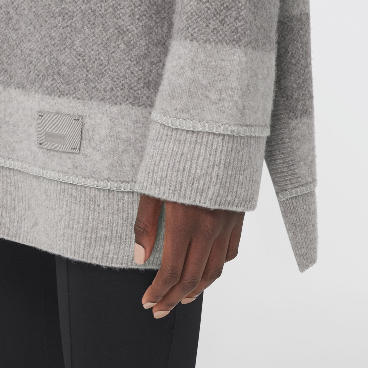 Stripe Detail Wool Cashmere Oversized Hoodie - 5