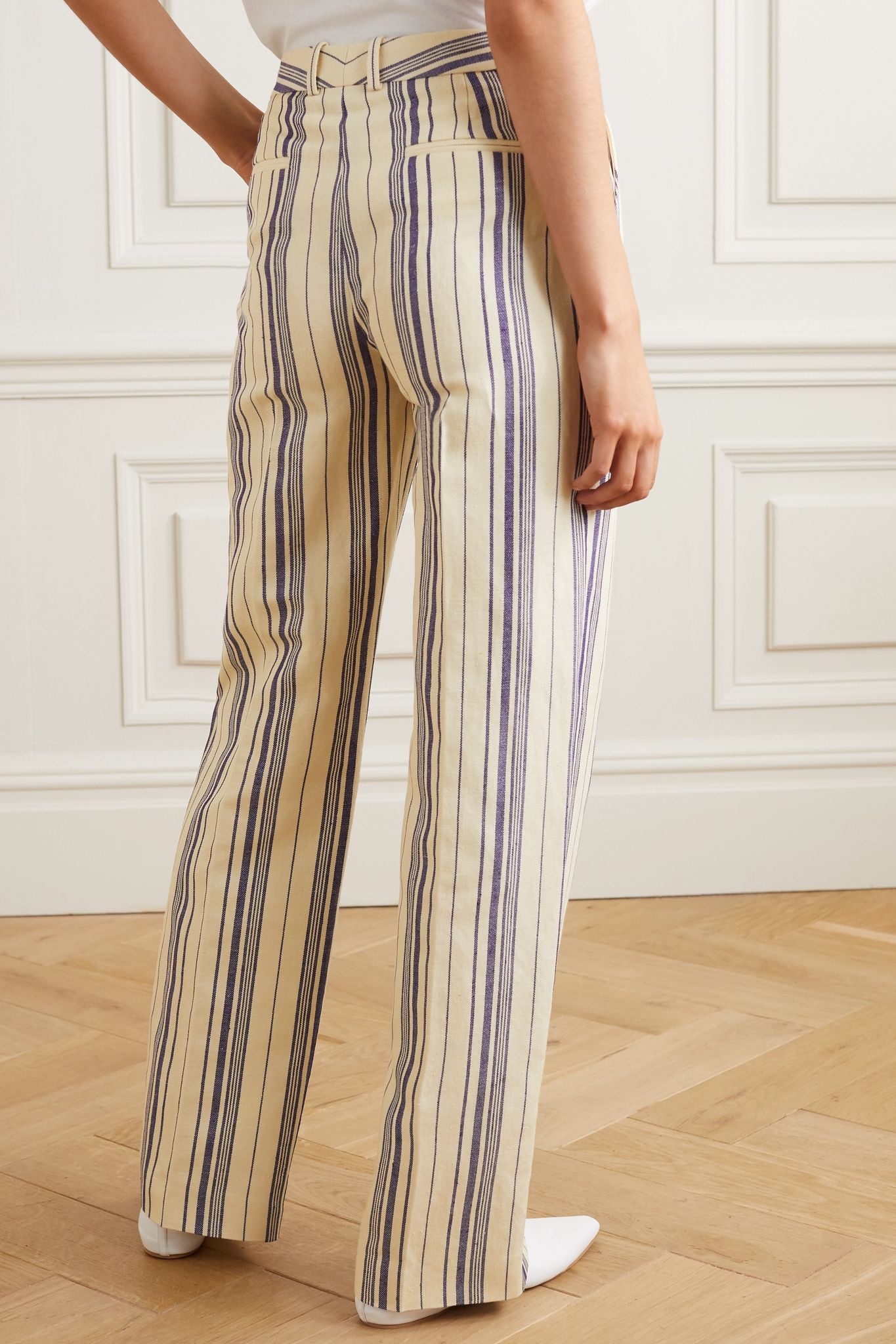 Striped cotton-blend straight-leg pants - 4