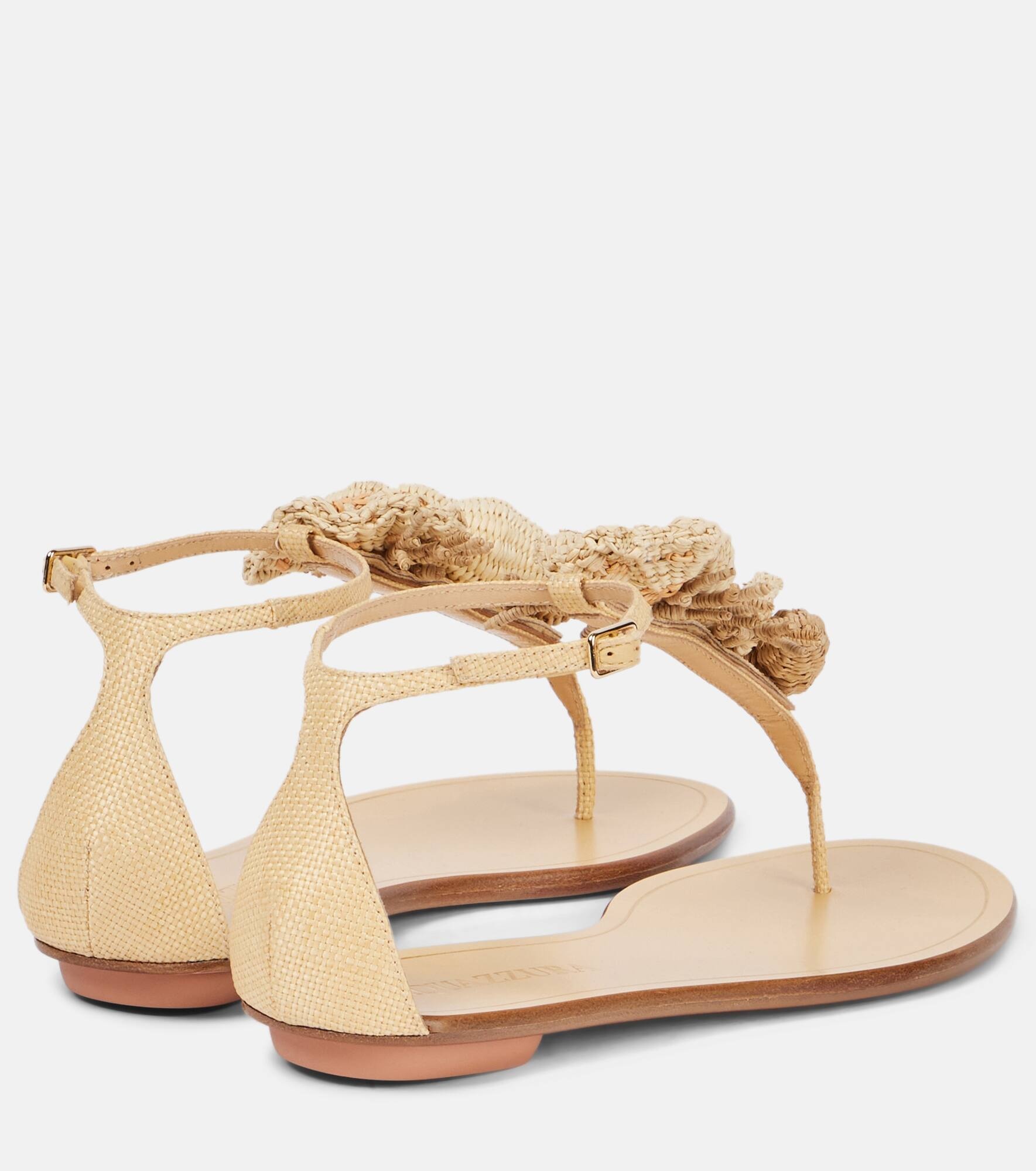 Marea raffia-trimmed leather thong sandals - 2