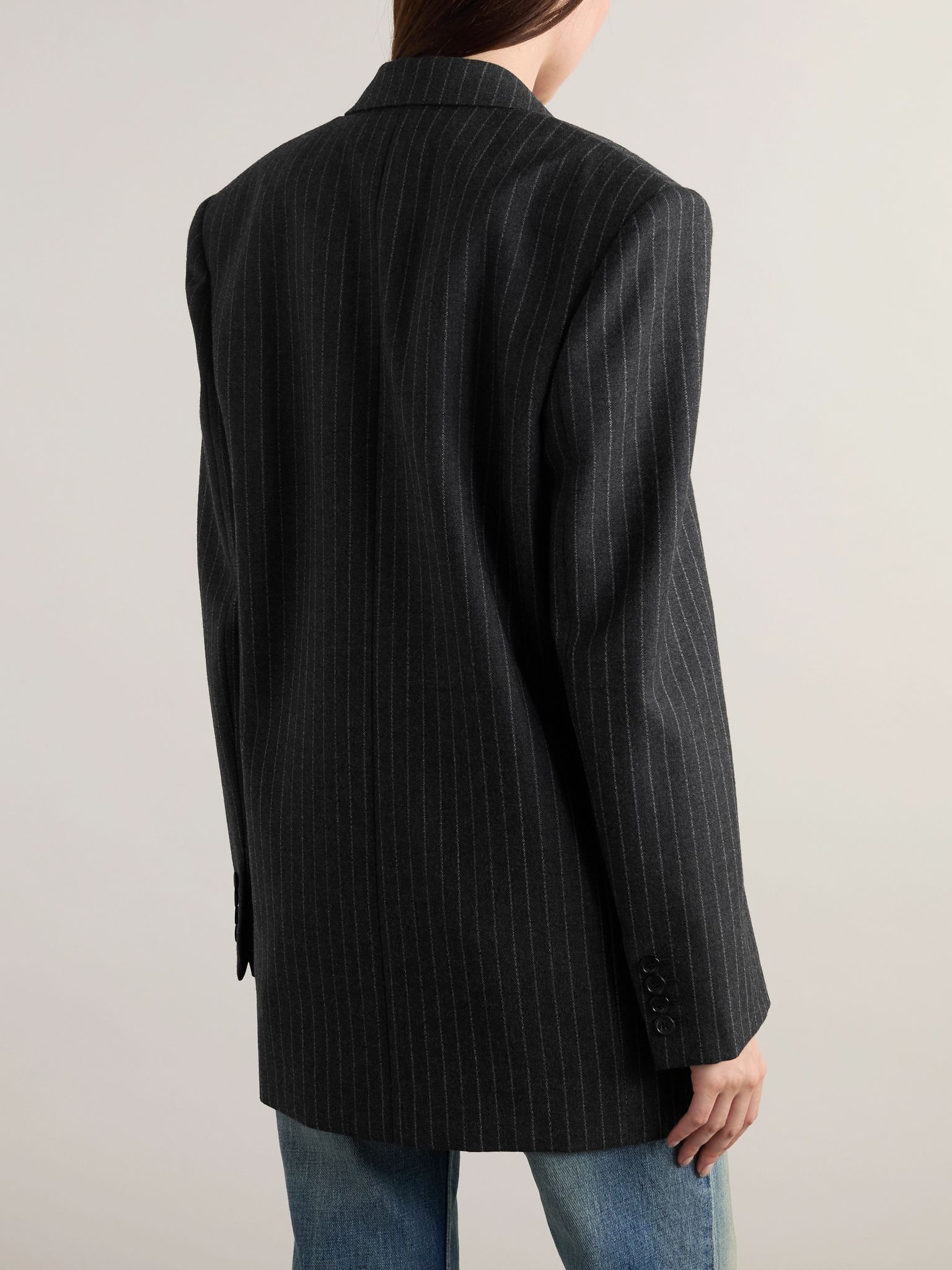 Oversized double-breasted pinstriped wool-flannel blazer Dark gray - 4