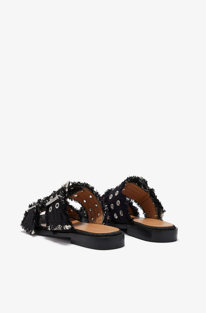 DENIM FEMININE BUCKLE TWO-STRAP SANDALS 3