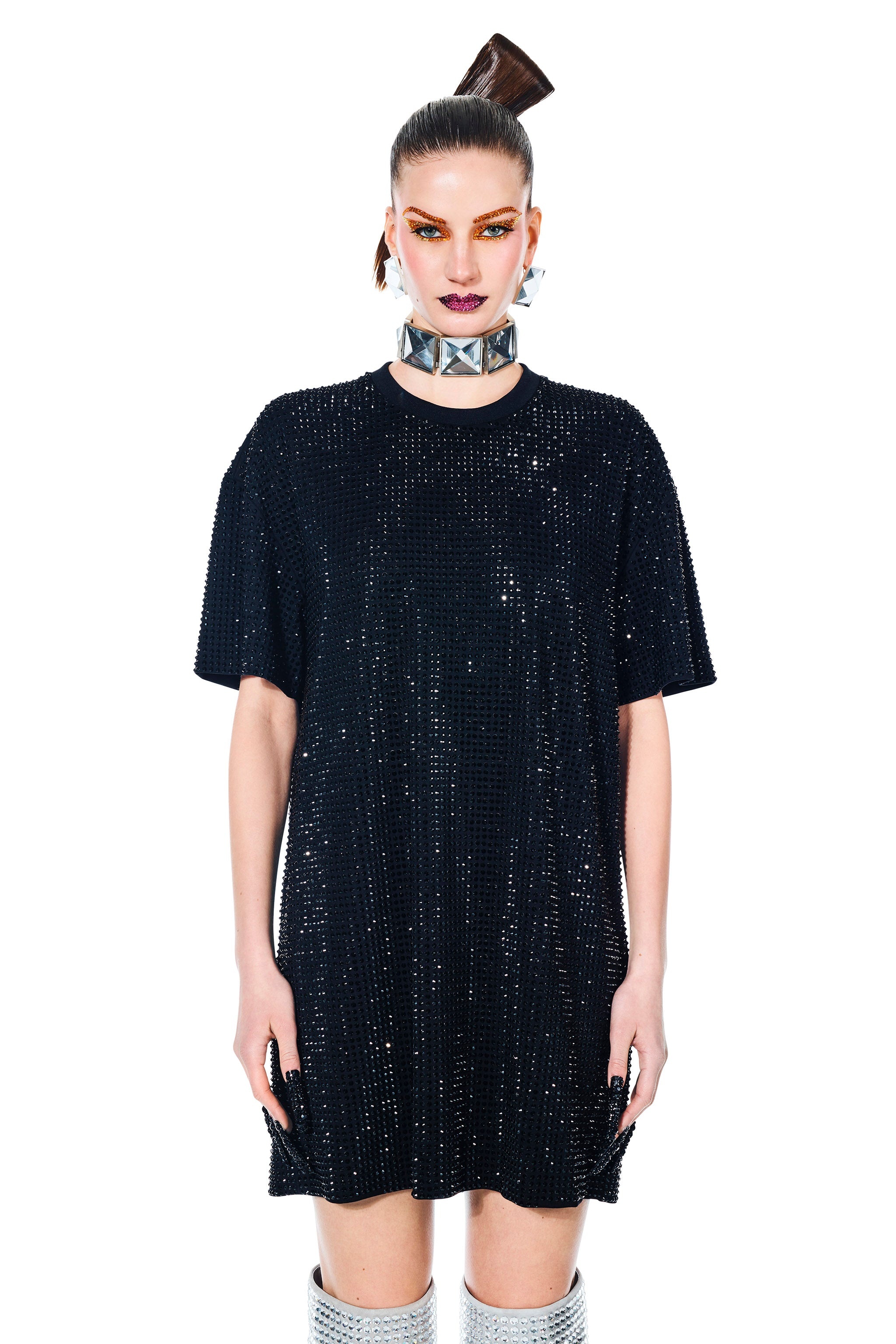 CRYSTAL EMBELLISHED T-SHIRT DRESS - 3