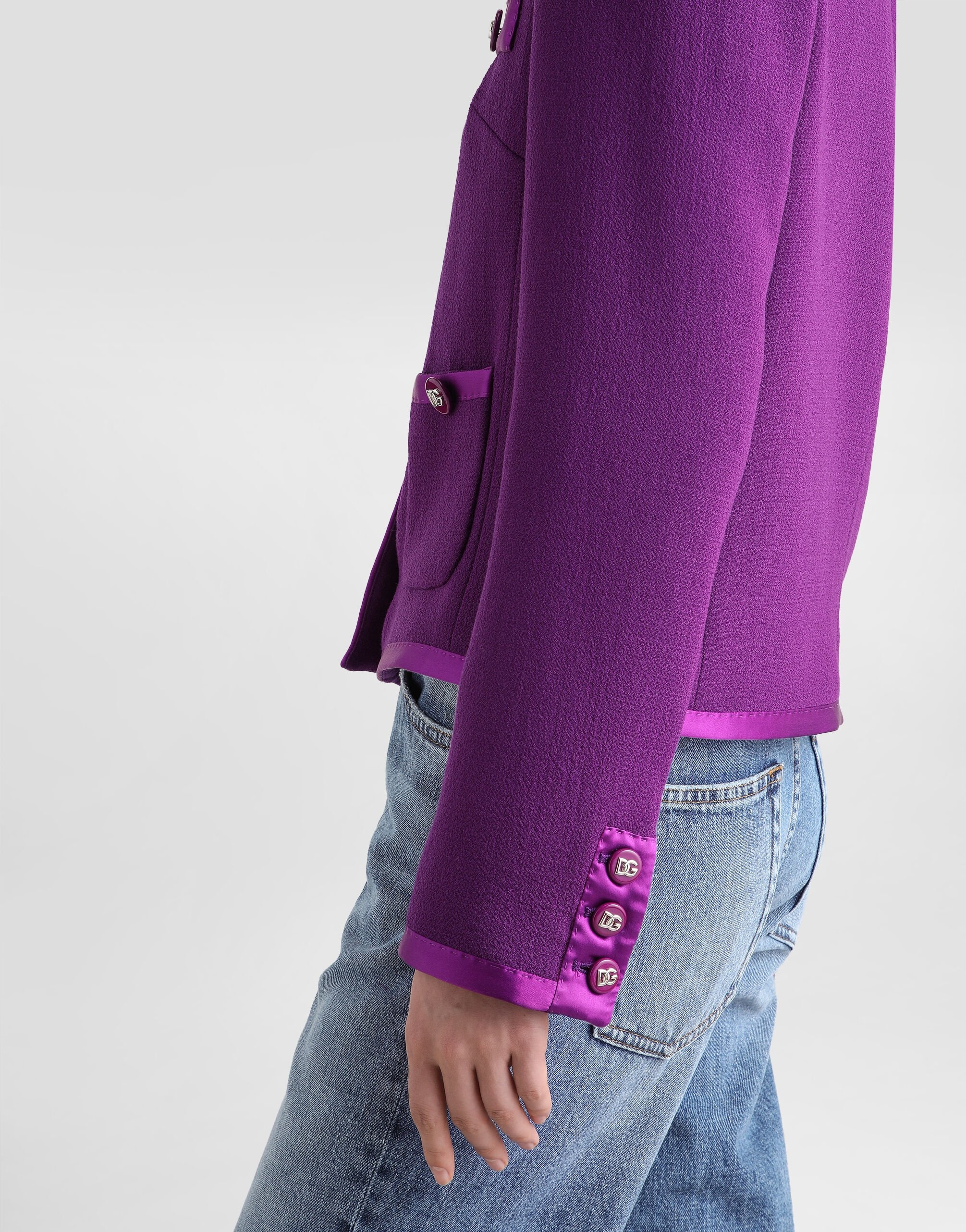 Short single-breasted wool crepe jacket - 5