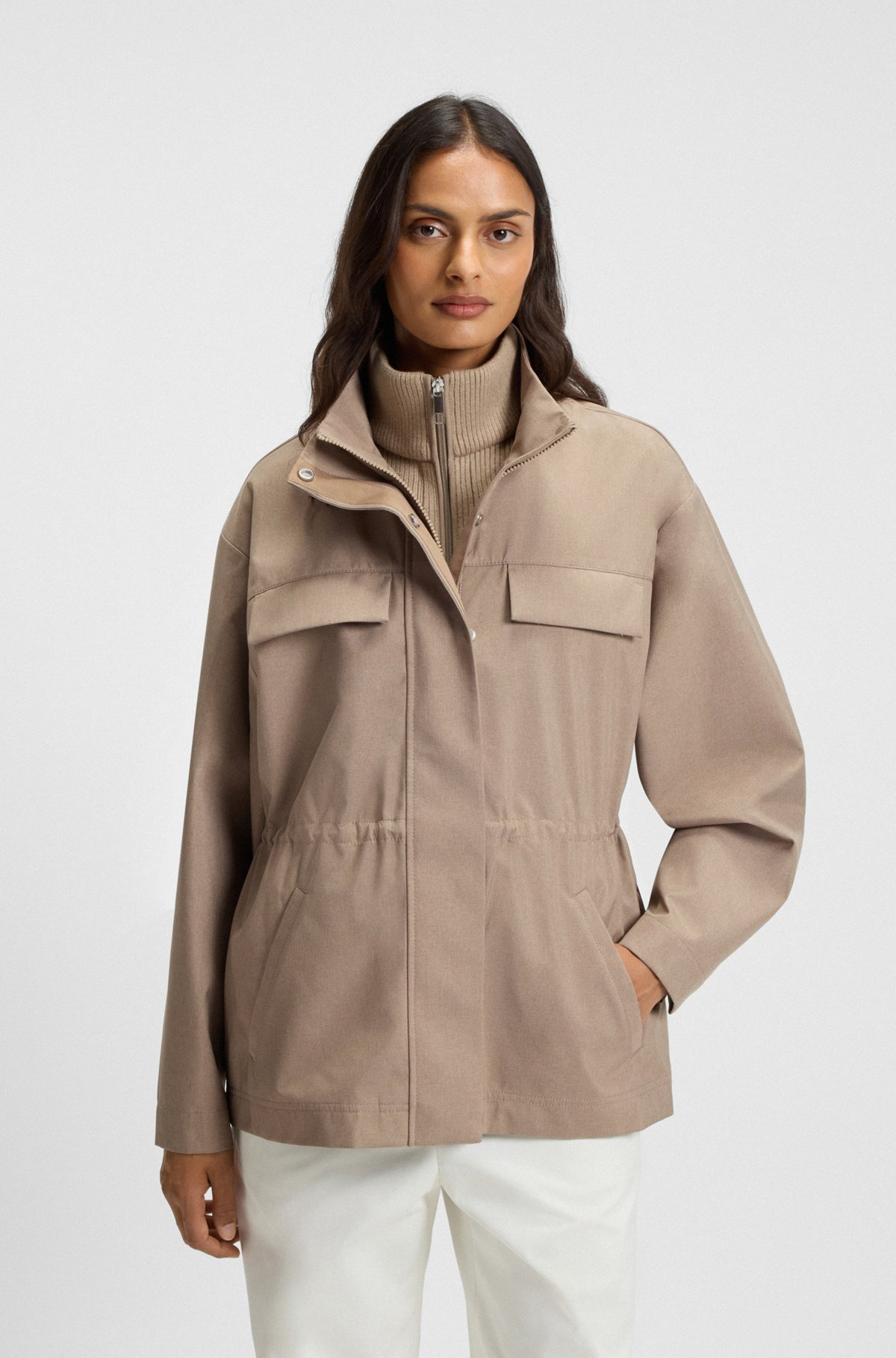WATER-REPELLENT JACKET WITH GATHERED WAIST - 4