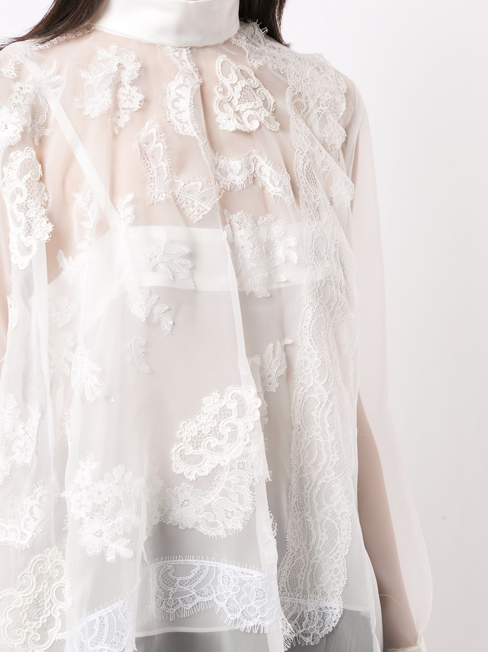 embroidered lace-overlay blouse - 5