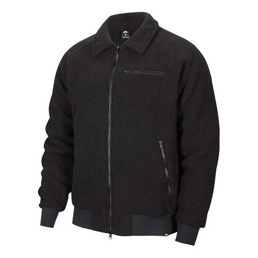Nike Solid Color Stand Collar Casual Sports Fleece Lined Jacket Black CK5286-010 - 1