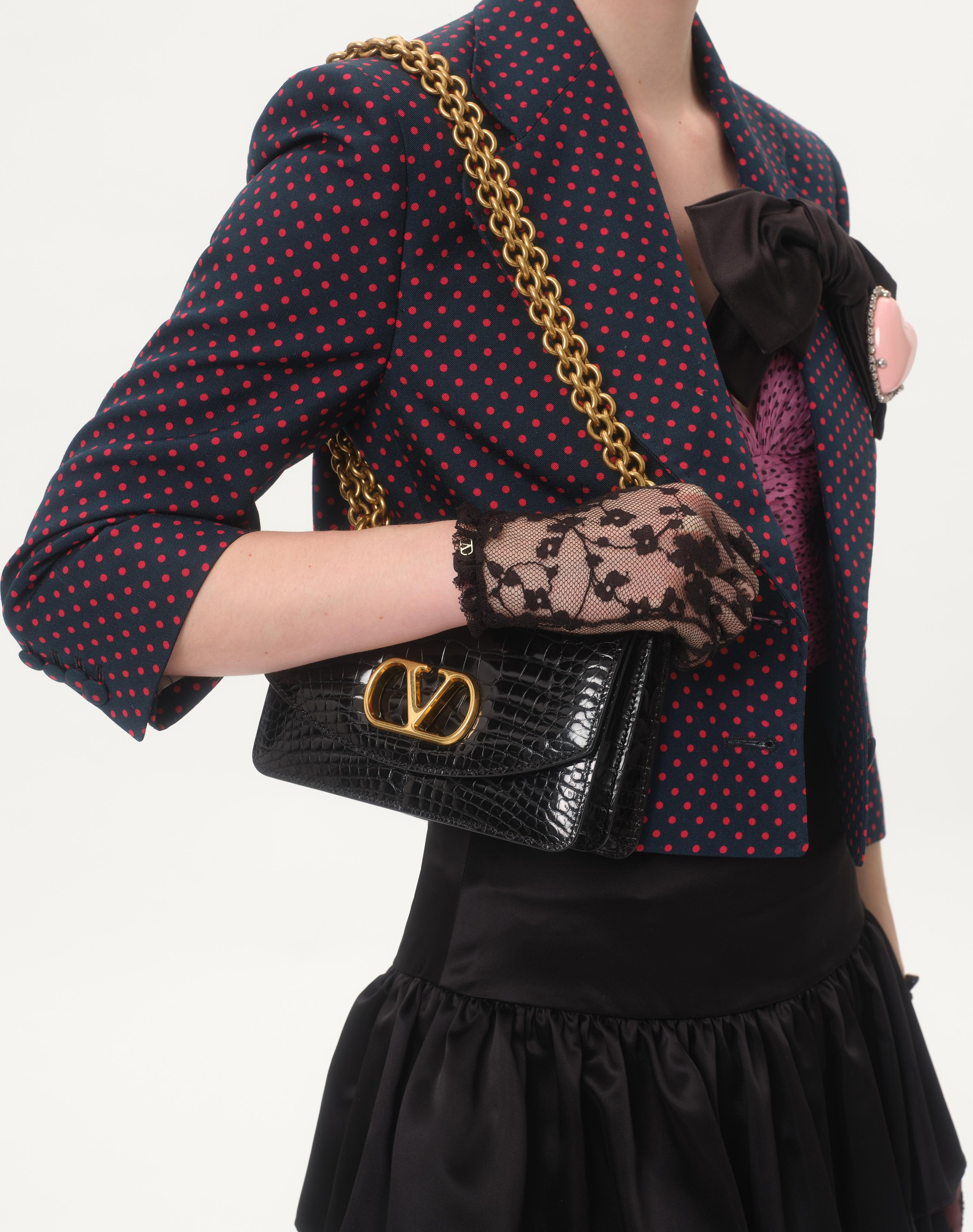 VALENTINO GARAVANI VAIN SMALL SHOULDER BAG IN CROCODILE LEATHER - 7