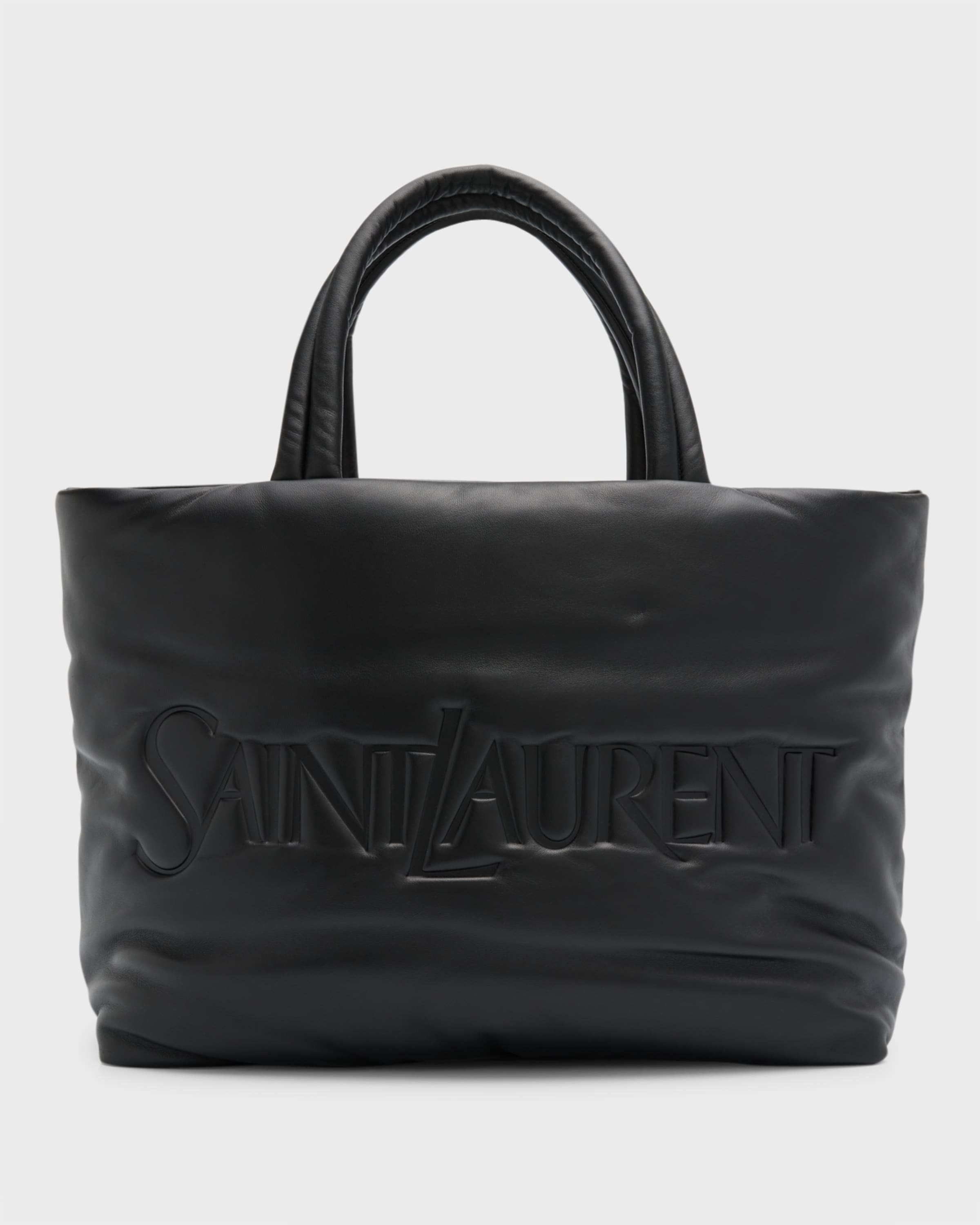 Men's Embossed Padded Leather Tote Bag - 1