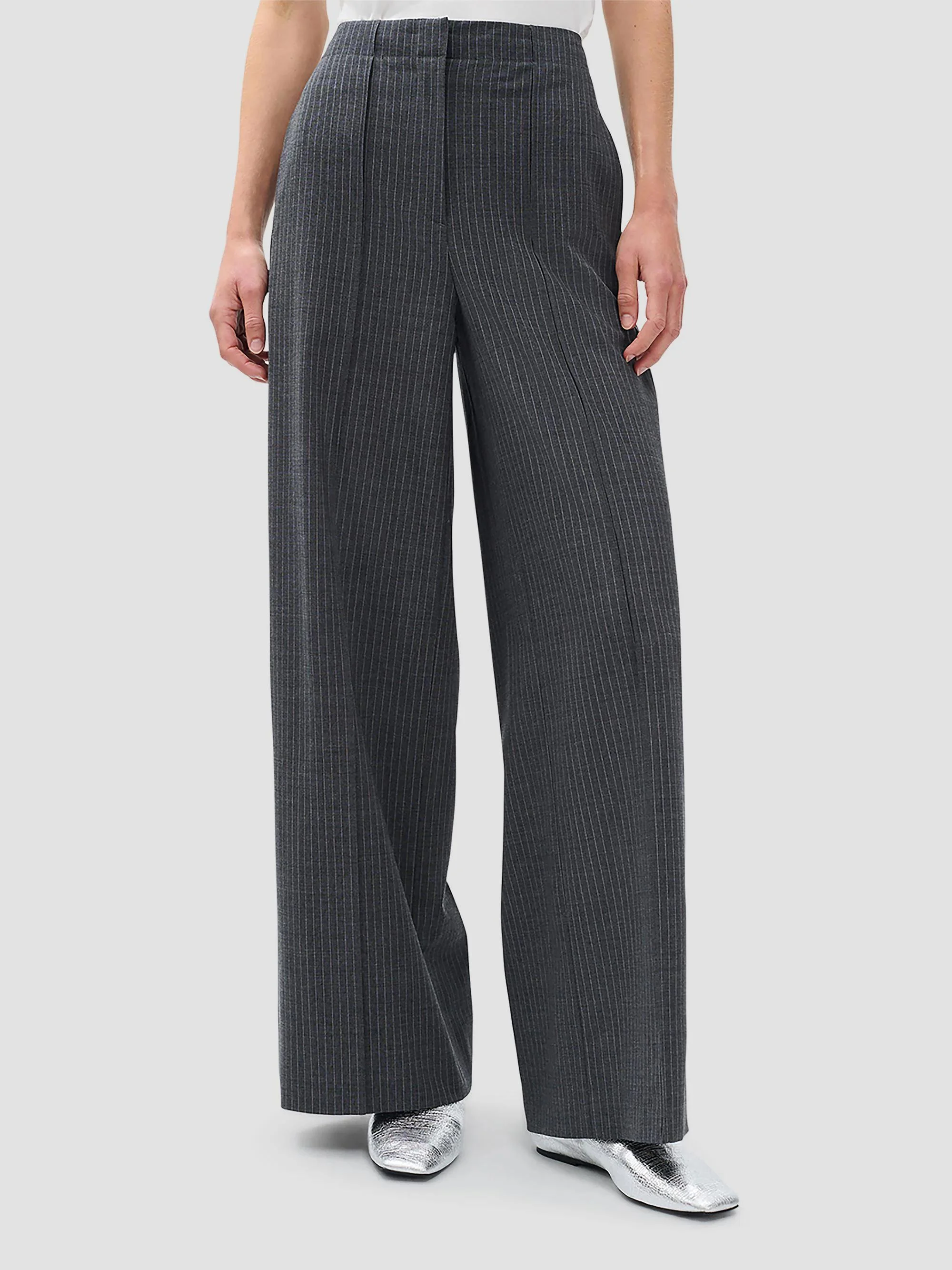 Women's Irina Stripe High-Rise Tailored Pants - Grey Stripe - 1