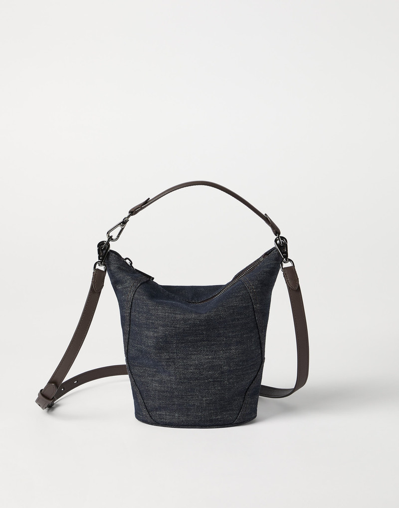 BC Duo small bucket bag in cotton denim-effect twill with monili 1