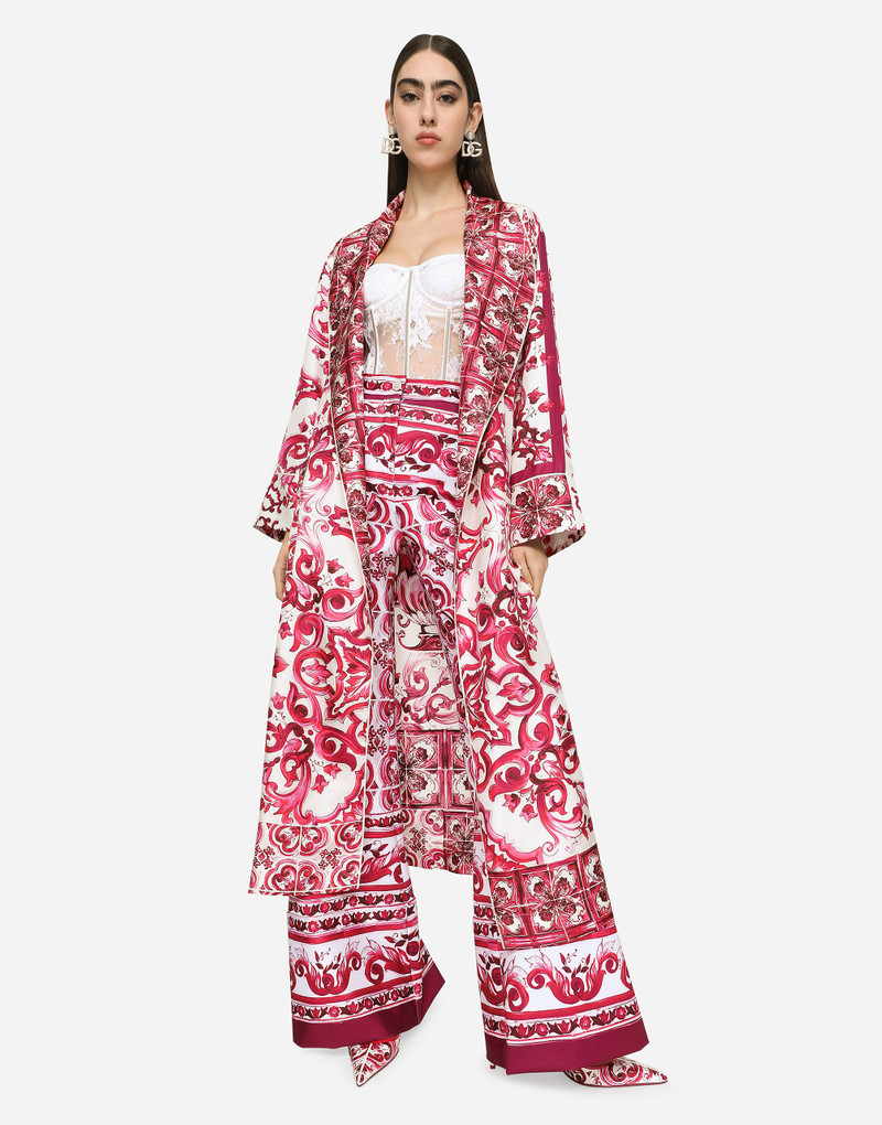 Dolce & Gabbana Twill wrap coat with belt and Majolica print outlook