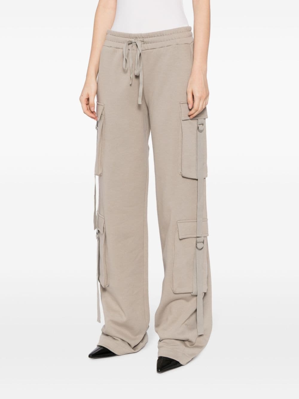 drawstring cotton cargo trousers - 3