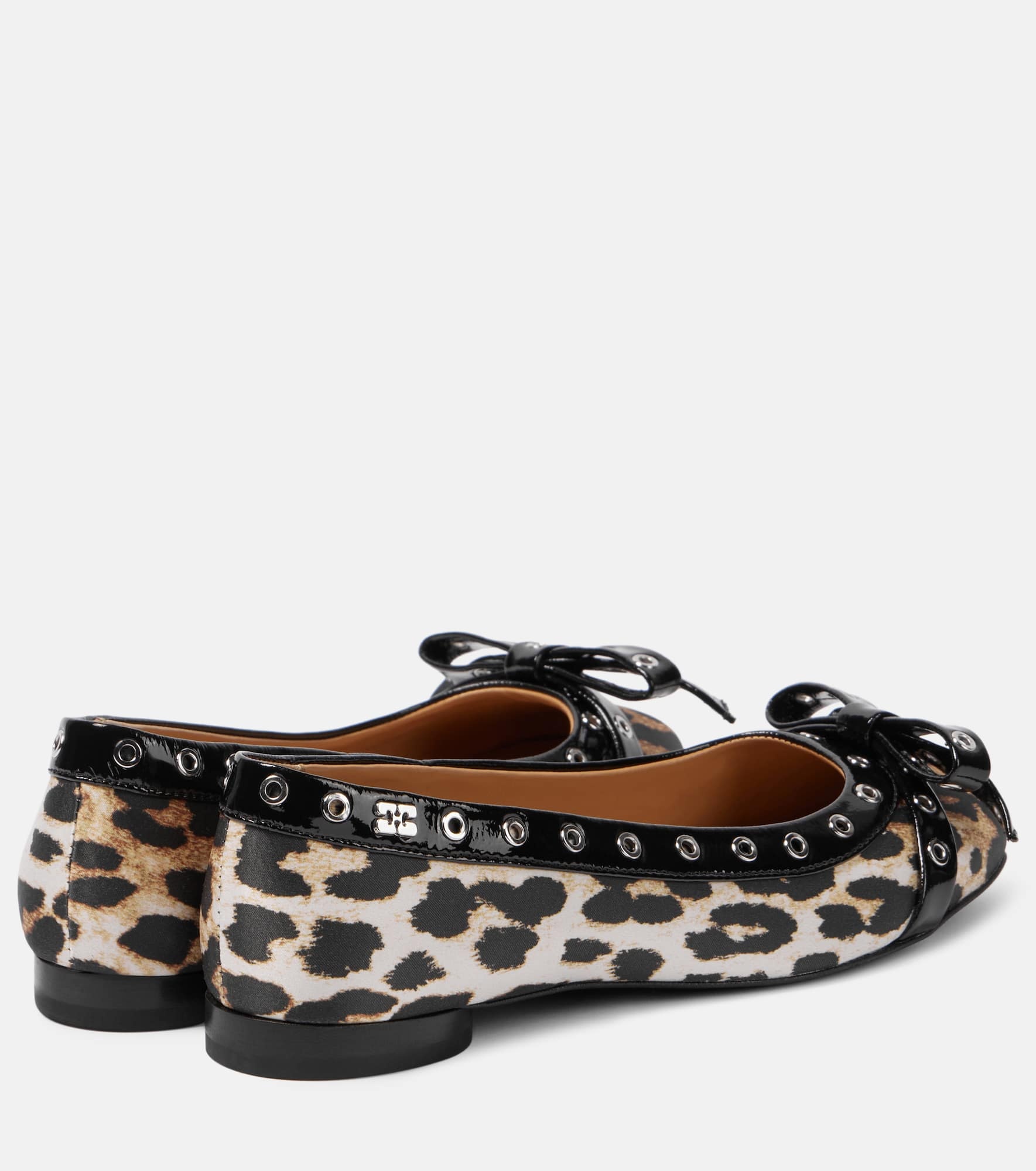 Eyelet Bow leopard-print satin ballet flats - 2