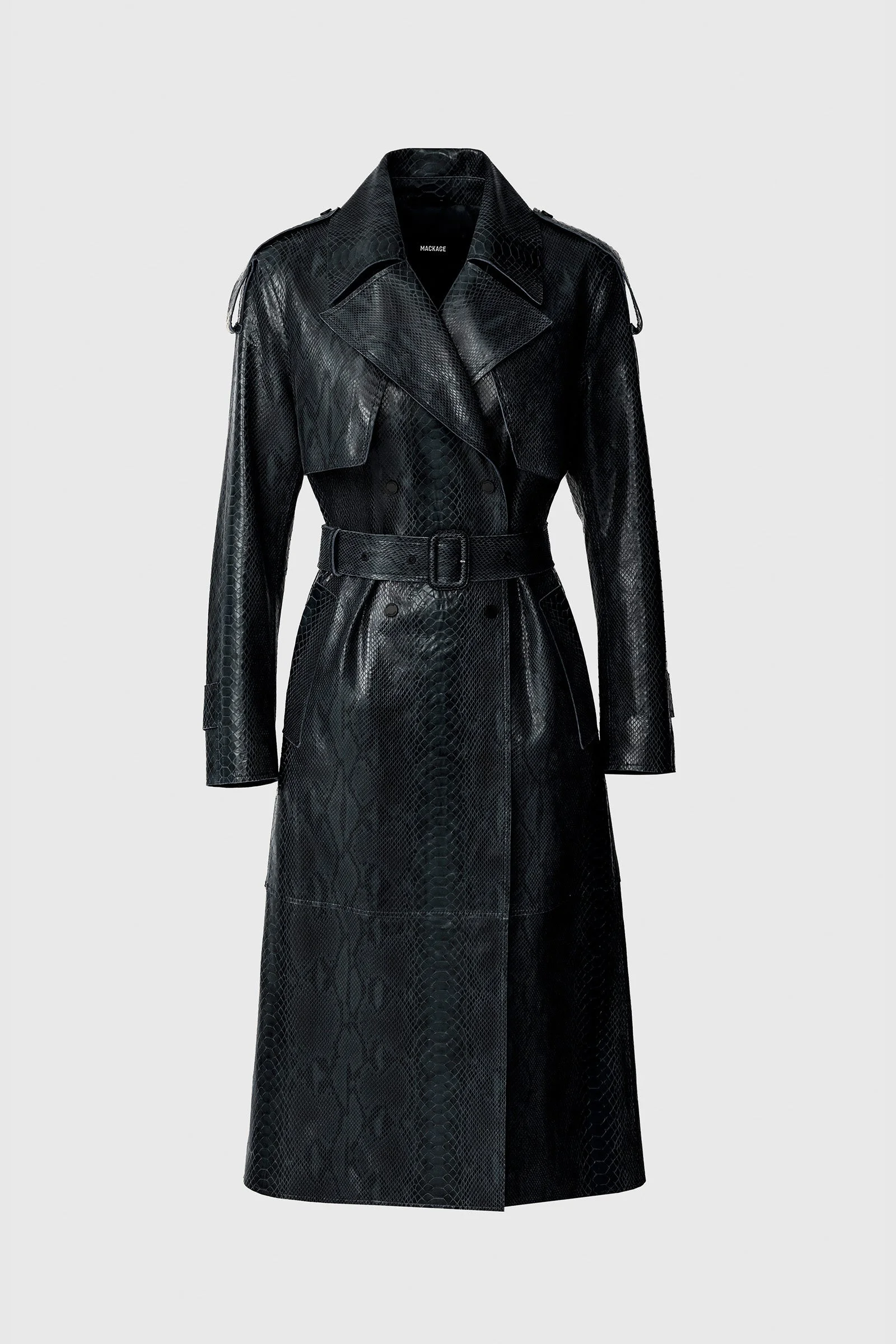 CARMELA-SNK Snake Pattern Leather Trench with Belt - 1