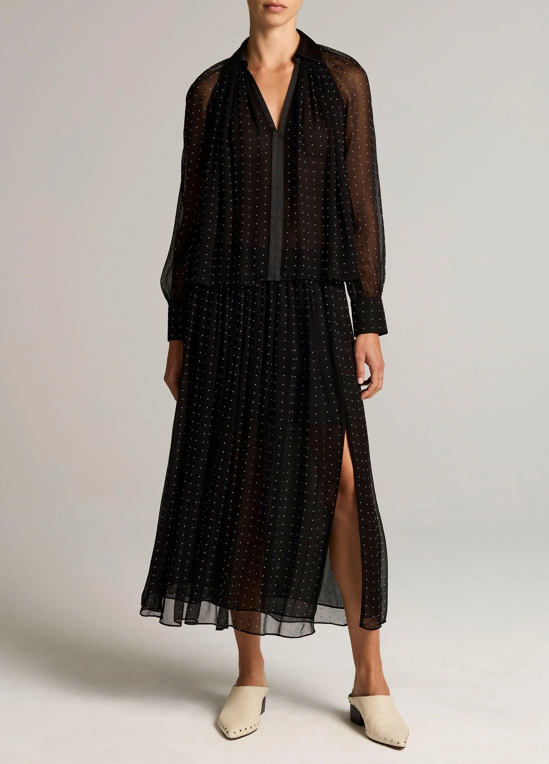 Heat-Set Dot Chiffon Gathered Skirt - 1