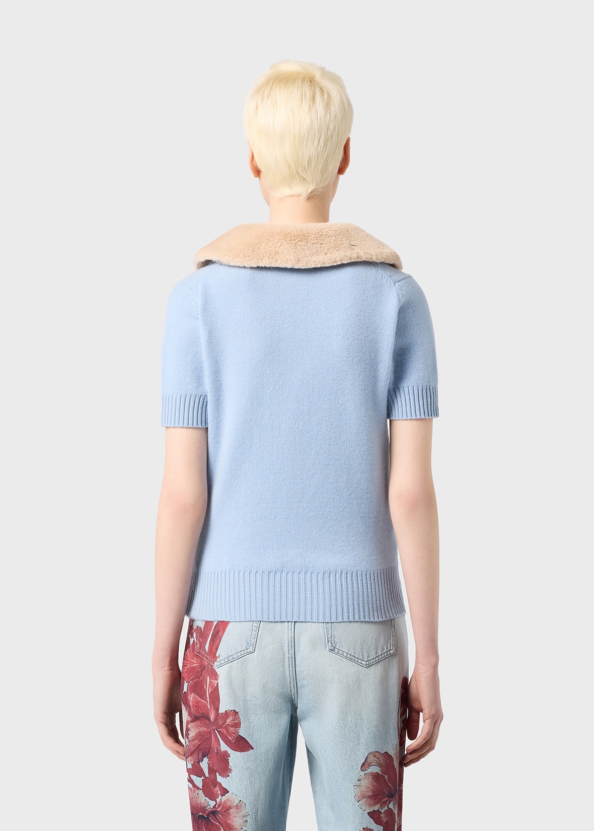 KNITTED POLO SHIRT WITH FAUX FUR COLLAR - 4