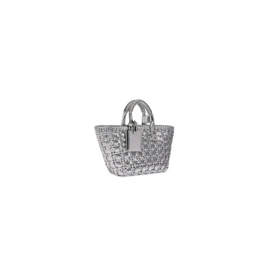 BALENCIAGA Women's Bistro Xs Basket With Strap In Mirror Fabric in Silver outlook